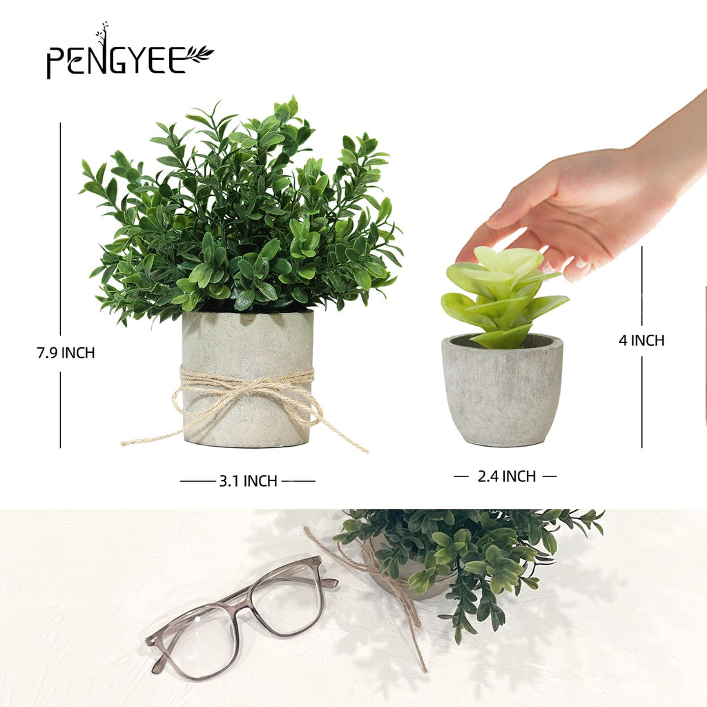 4 Pack Small Fake Plants in Pulp Pot Decor