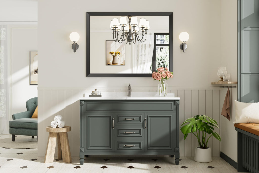 Black Metal Framed Bathroom Wall Mirror, 48x36 Inch