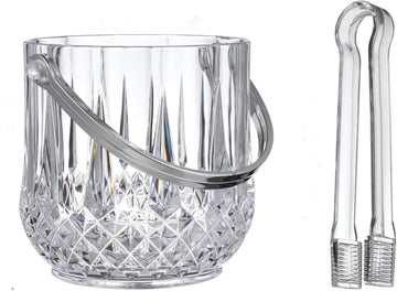 Bucket with Handle & Tongs Wine Chiller & Party Beverage Tub, Clear Acrylic Food Grade Ice Bucket, 37oziterStorage Tub - Set of 2
