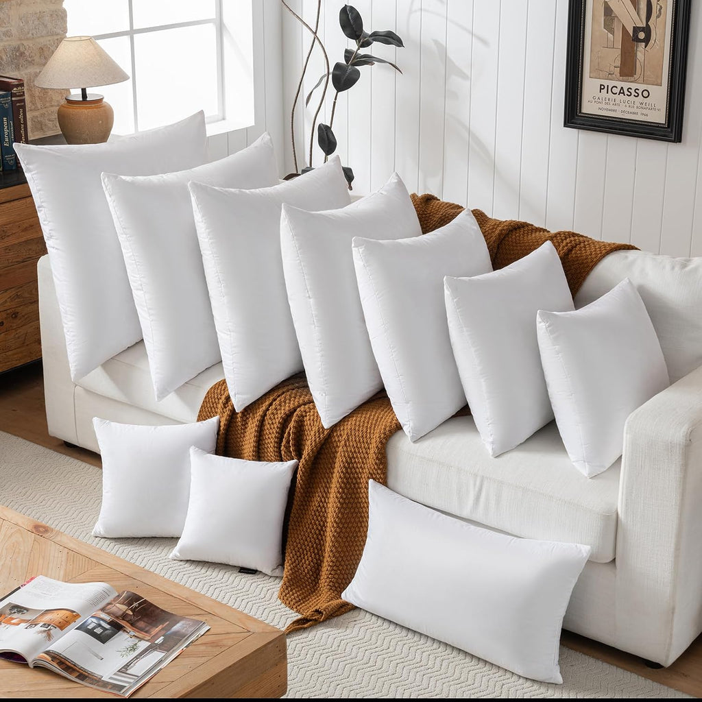 Hotel-Style 22x22 Goose Feather Pillow Insert for Sofa & Bed - 100% Odorless & Plump Cushion Filler - 233TC Cotton - Set of 2