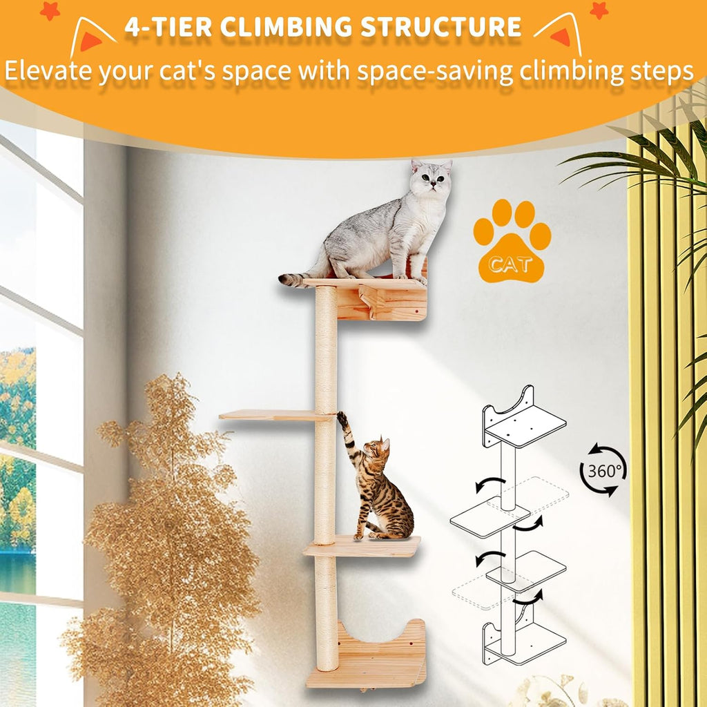 Cat Shelves for Wall - Cat Climbing Furniture Set for Large Cats with House, Bridge Ladder, 3 Scratching Posts & 5