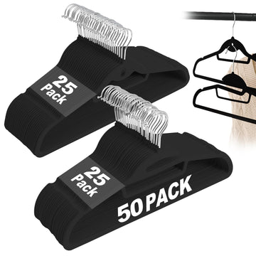 Velvet Hangers 50 Pack, S-Shaped and Stackable Felt Hanger(Black)
