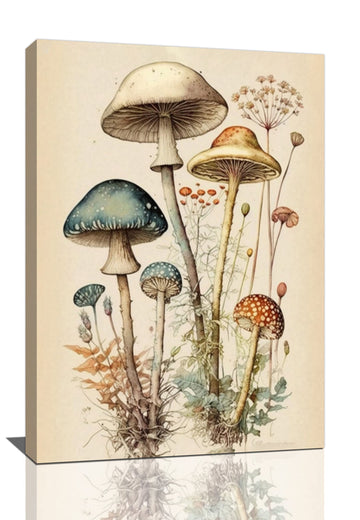 Vintage Mushroom Botanical Wall Art Mushroom Kitchen Decor Canvas Prints Painting Rustic Country Fungus Pictures