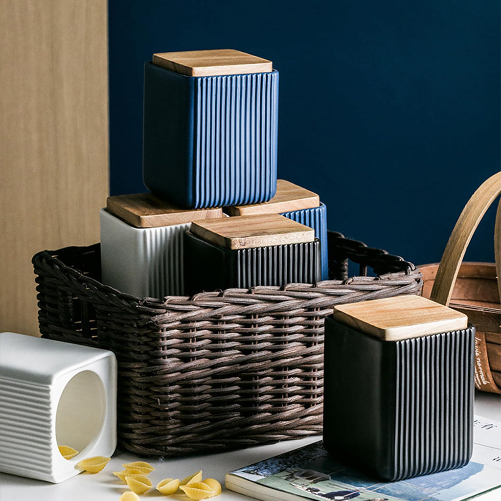 Ceramic Storage Jars Modern Airtight Coffee Canisters With Lid (Black, Large size, 17cm*10cm)