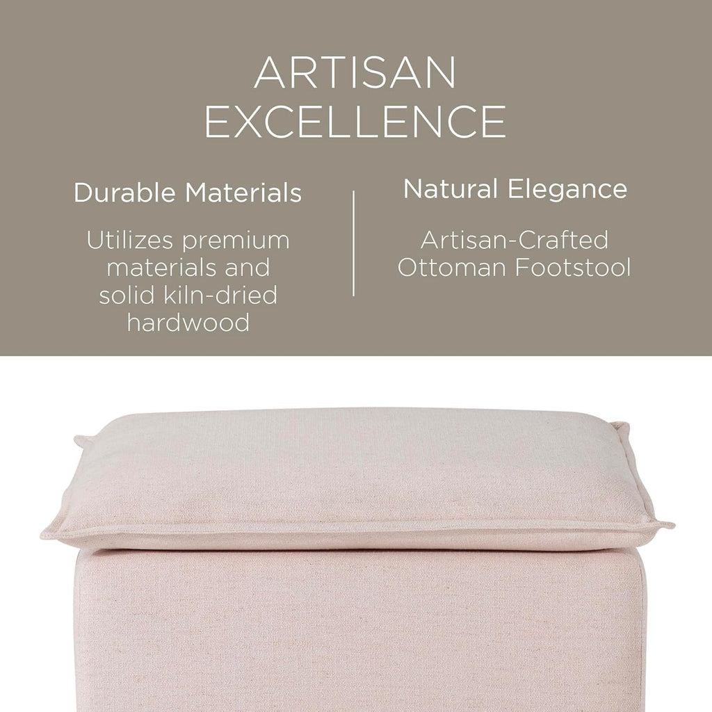 Claude Large Square Rustic Upholstered Ottoman, Cushioned Footrest Couch, Chair, or Dorm Room in Cream Fabric