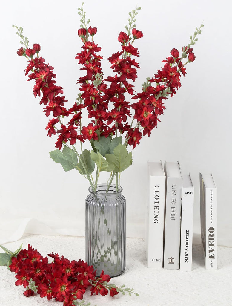 6PCS Red Artificial Flowers 33" Larkspur Silk Flowers Long Stem Artificial Flowers for Tall Vase Wedding Centerpieces