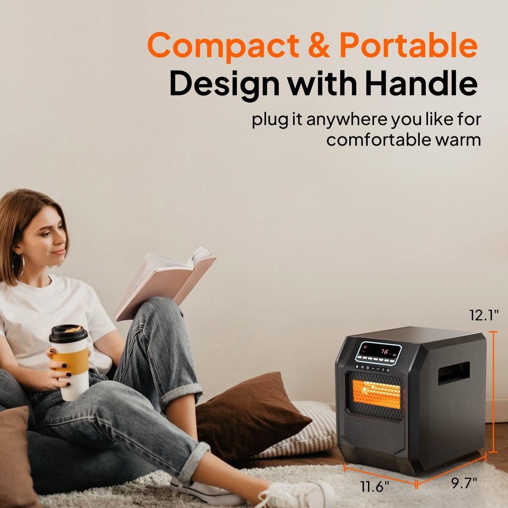 Electric Space Heater with Remote 1500W Quartz Infrared Heater Black