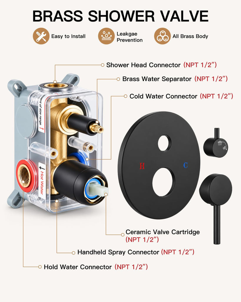 Shower Faucet Set with Rough-in Valve Trim Kit,Matte Black