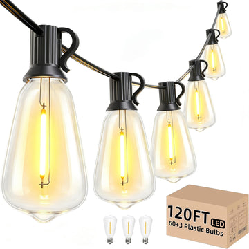 Outdoor String Lights 120 FT, Waterproof Patio Light with 63 Bulbs