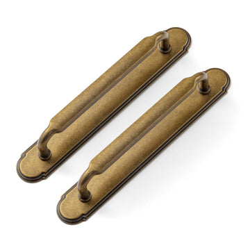 2 Pack Antique Brass Cabinet Pulls with Backplate Spacer, 5" Hole Center Vintage Brass Drawer Pulls Bronze Dresser
