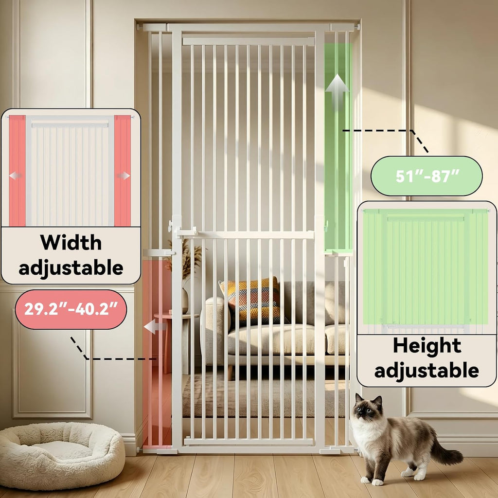 51"-87" Extra Tall Cat Gate for Doorways, Fits 29.2"-40.2" Wide
