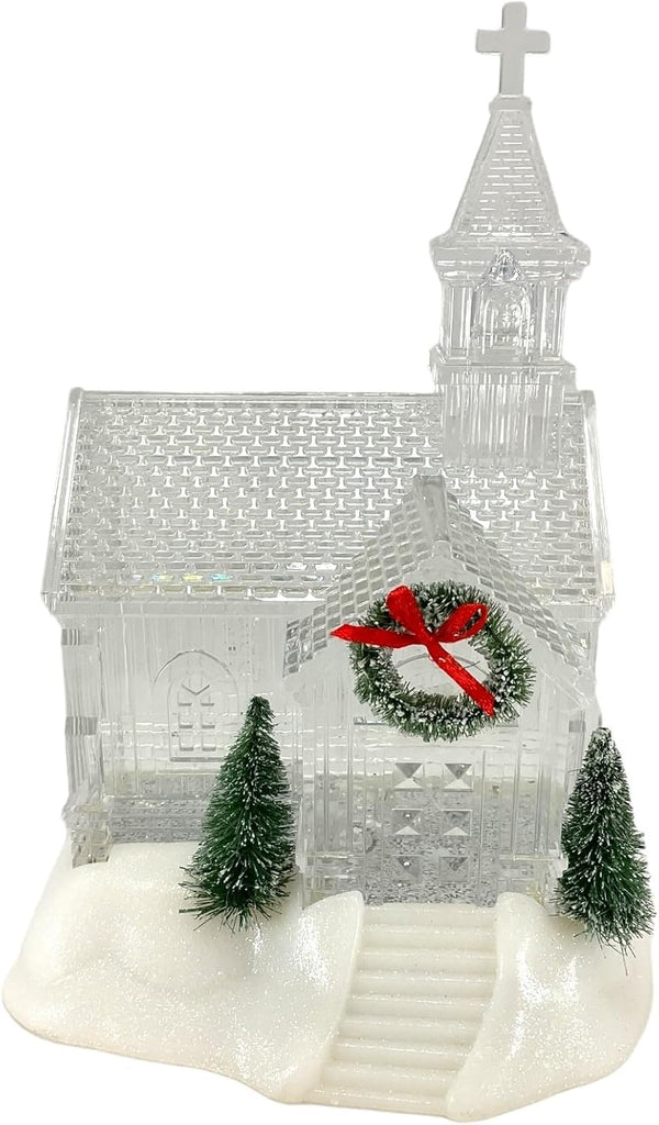 Battery Operated Lighted Holiday Spinning Water Globe Church, 9.25-inch Height
