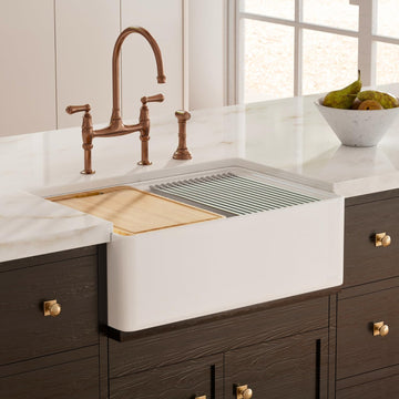 Farmhouse Sink 30 Inch, 30"W x 20"D White Kitchen Workstation Sinks, Fireclay Single Bowl Kitchen Farm Sink with