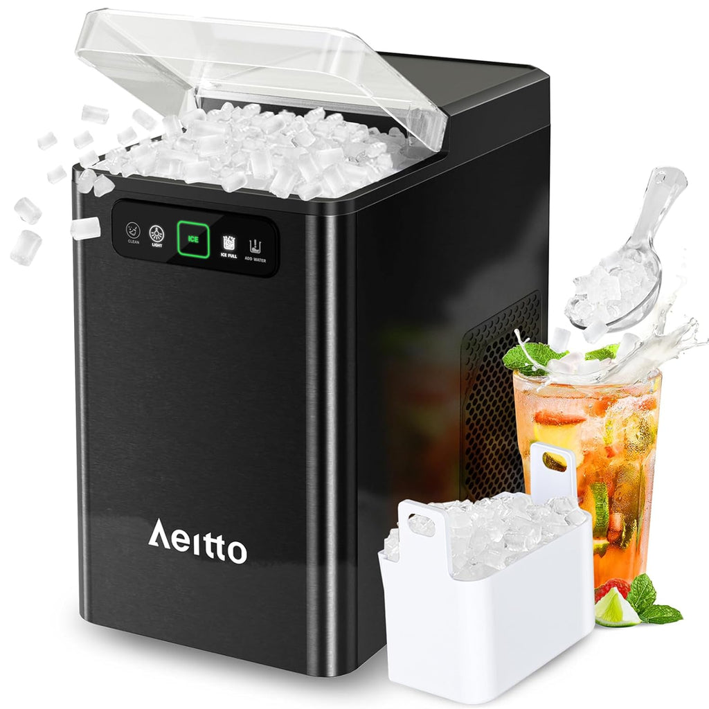 Nugget Ice Maker Countertop, Pellet Ice Machine Soft Chewable Ice 40lbs/Day, One-Click Operation, Auto Self-Cleaning