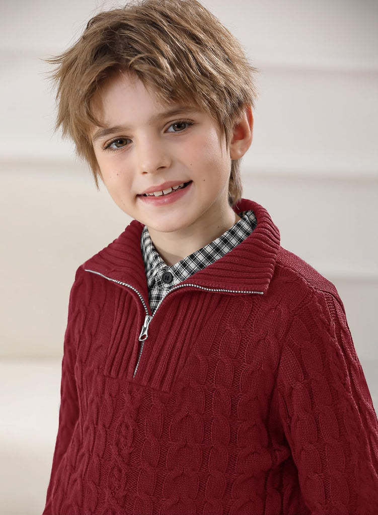 Boys Winter Warm Cable Knit Sweaters Cute Turtle Neck Casual Quarter Zip Pullover