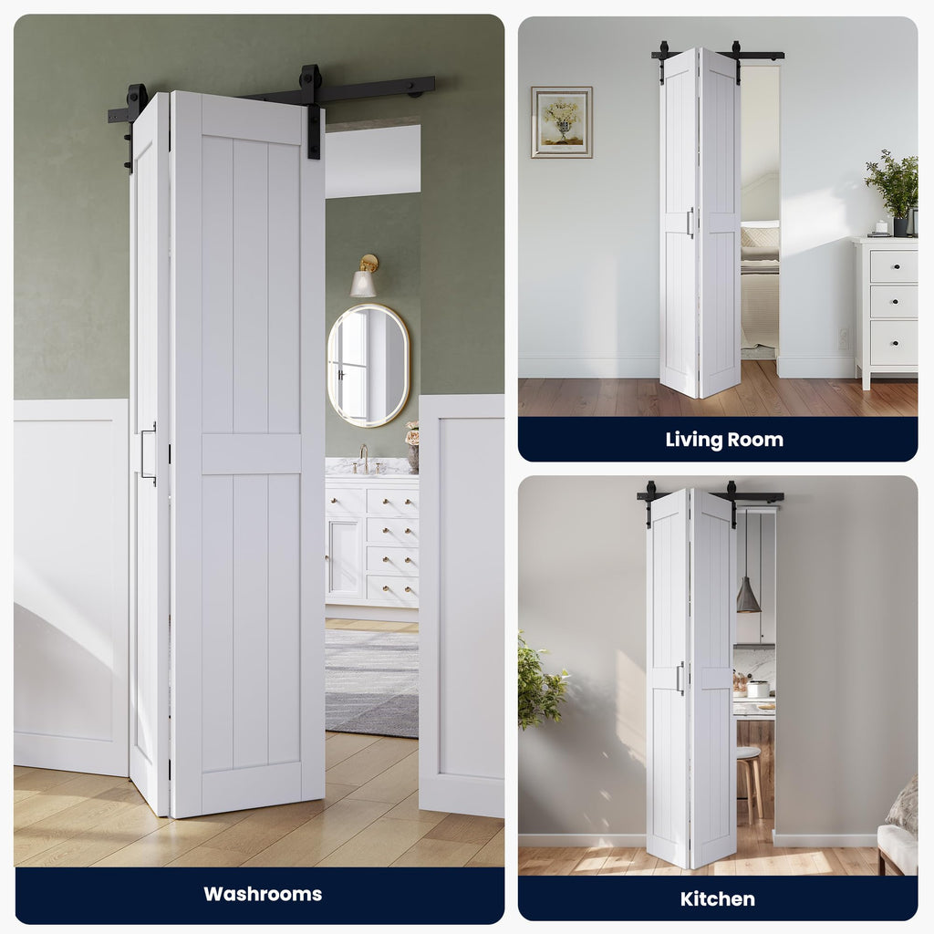 Bifold Barn Door 24" x 84", MDF Bi-Fold Sliding Closet Doors