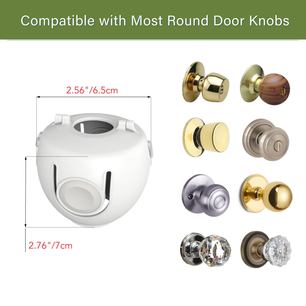 Child Proof Door Knob Covers, 4-Pack, White - Baby Safety Door Knob Covers for Toddlers, Snap-in Design for Easy
