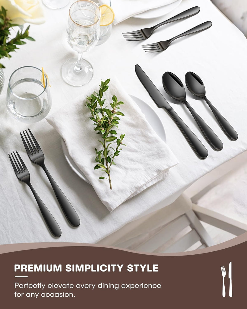 30 Pieces Black Silverware Set for 6, Heavy Duty Black Stainless Steel Flatware Set Include Knives Forks Spoons Set