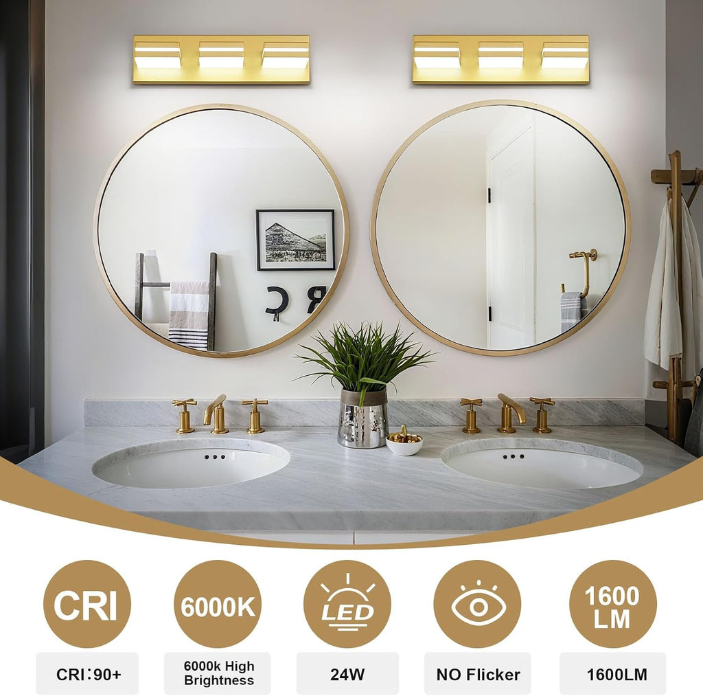 Modern LED Small Gold Acrylic Bathroom Lights Fixtures 3-Light | Wall Lighting,Vanity Lights Over Mirror 6000K