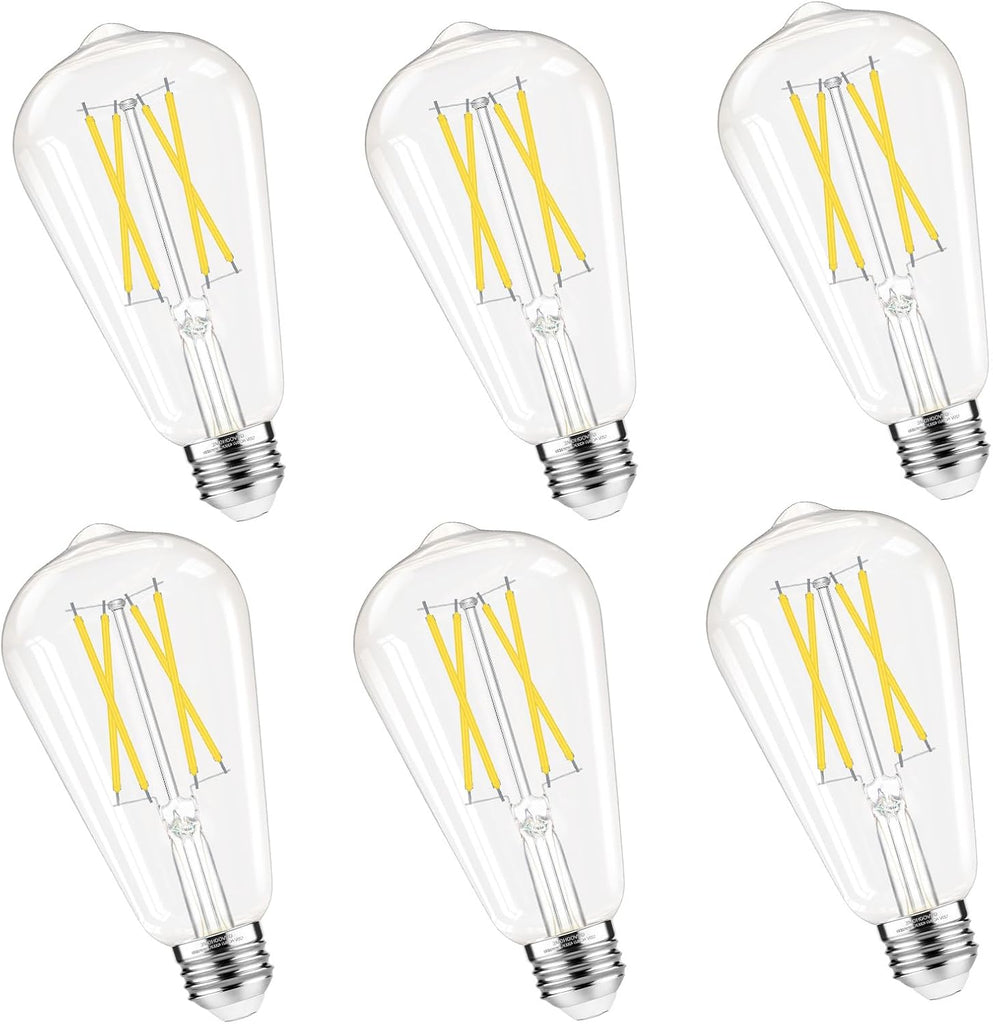 Dimmable Edison Bulbs, 4000K Daylight White, 6W Equivalent to 60 watt E26 LED Bulb, ST58 Vintage Light Bulbs, 600LM