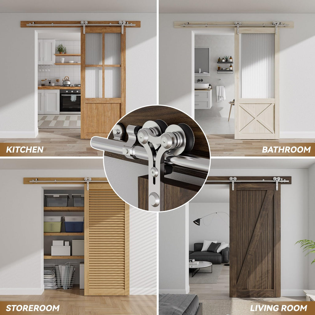 9FT Stainless Steel Sliding Door Hardware Kit Heavy Duty and Smoothly Wooden Barn Door Kit fit for 54" Wide Single