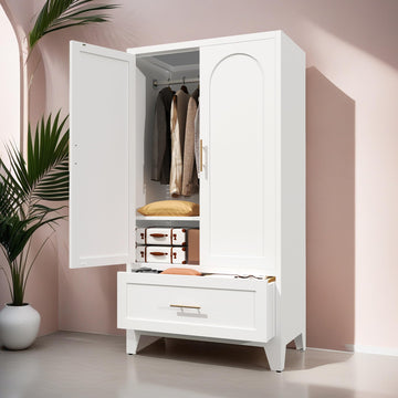 61'' Metal Armoire Wardrobe Closet with Doors