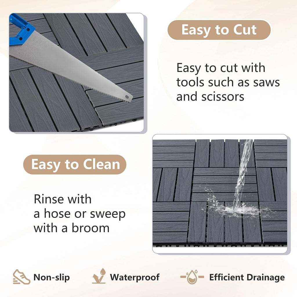 9 Pack Deck Tiles, 12''X 12'' Interlocking Deck Tiles All Weather Patio Flooring Outdoor Waterproof for Balcony Porch