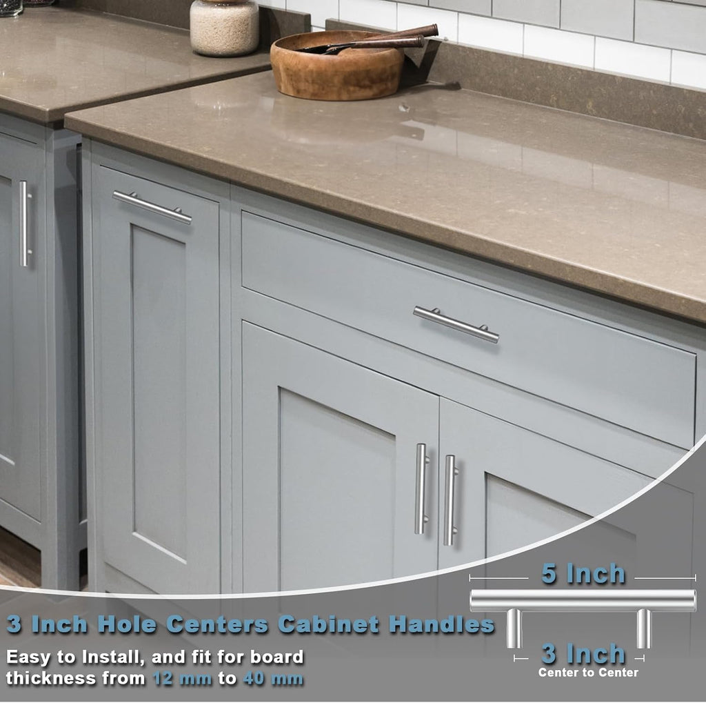 30 Pack Brushed Nickel Cabinet Handles 3 Inch Hole Center Drawer Pulls Stainless Steel Cabinet Pulls Silver Kitchen
