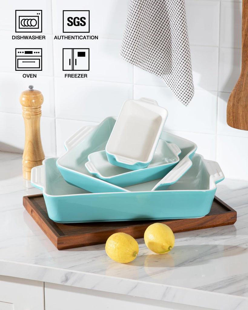 Ceramic Bakeware Set of 4, Casserole Dishes for Oven, Rectangular Baking Dish with Handles, Lasagna Pans Deep for
