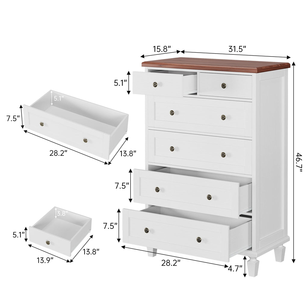 6 Drawer, 47" Vintage, White