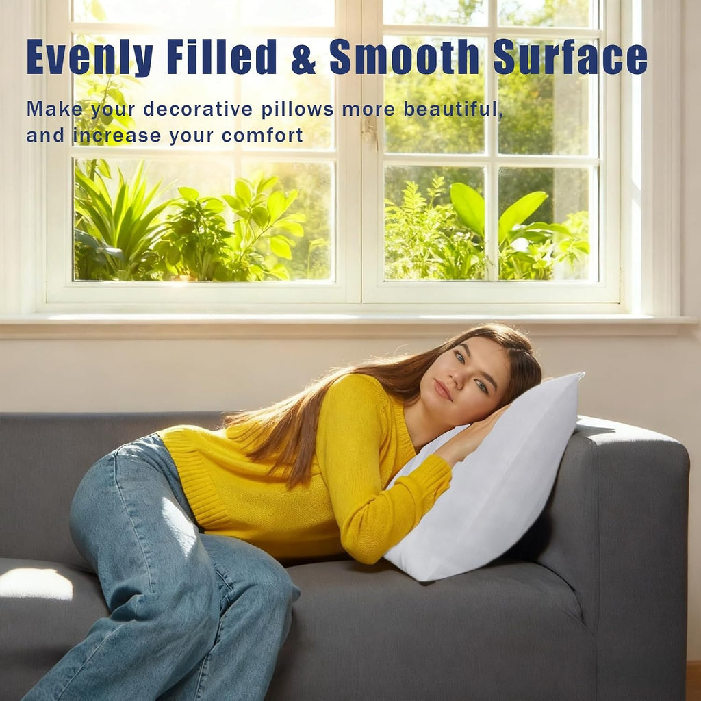 Throw Pillow Inserts, Hypoallergenic Soft & Firm Cushions with 100% Cotton Cover, 20x20 Pillows Filler - Set of 2
