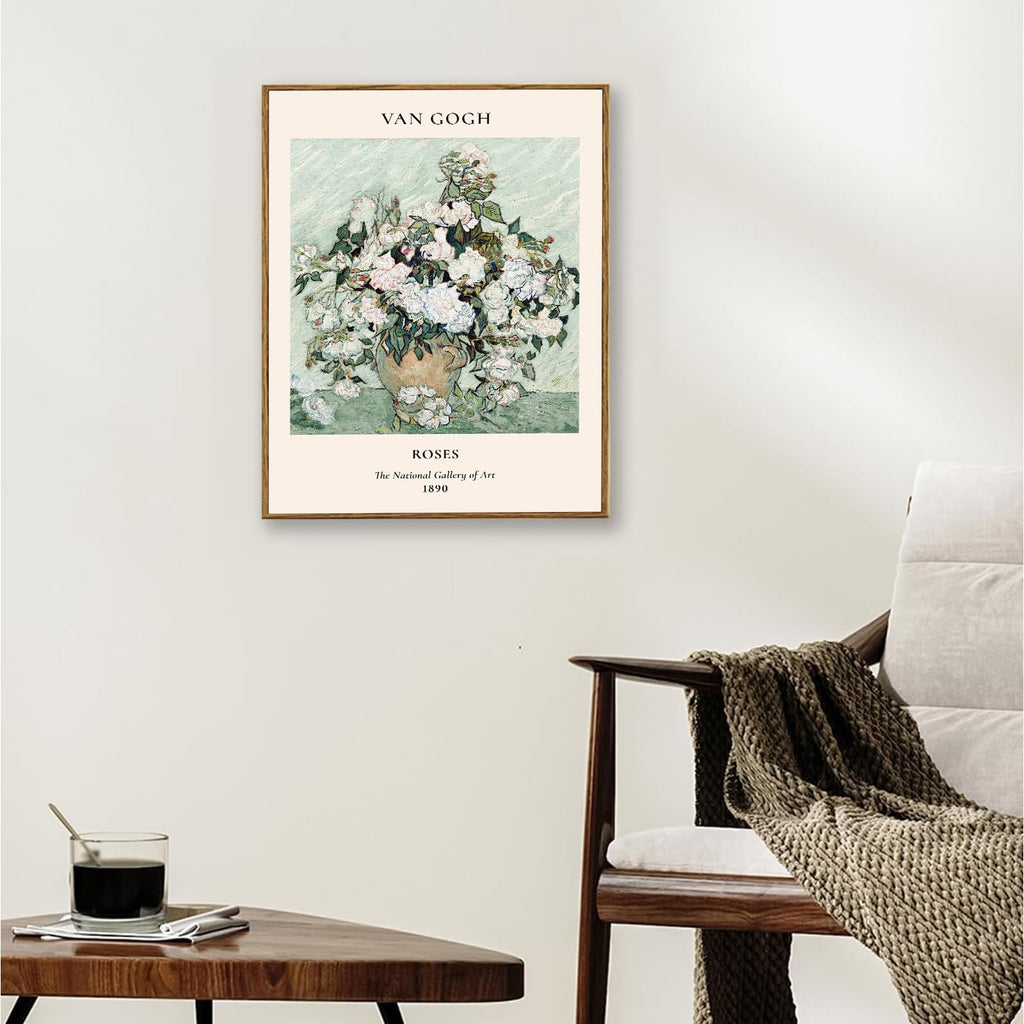 Framed Canvas Print Wall Art, Roses Vincent Van Gogh Painting
