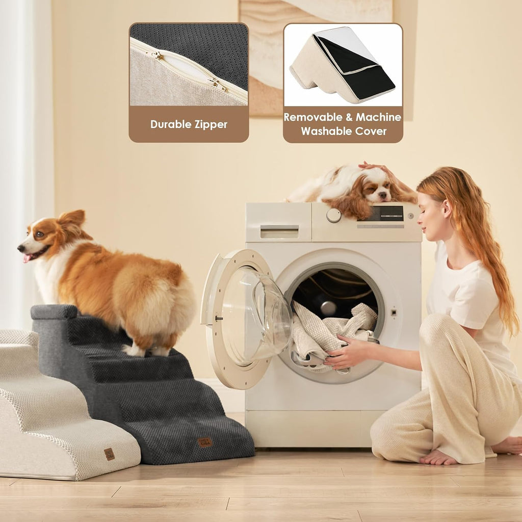 4-Step Curved Dog Stairs for Beds 17.6" H, Beige