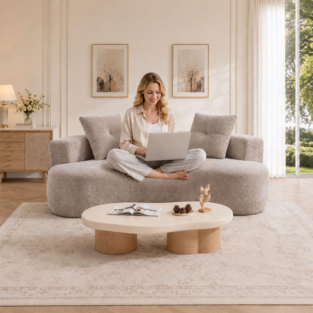 80" Curved, Small Loveseat Curved Couch (Camel)