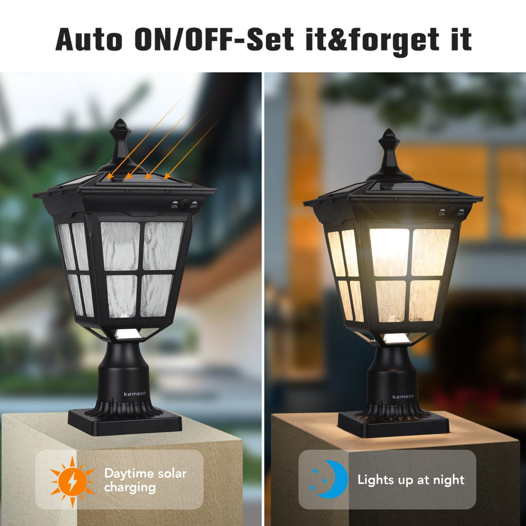 Solar Lamp Post Light, Cast Aluminium Waterproof LED with Glass Outdoor Dusk to Dawn Solar Post Light for