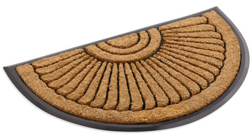Sunburst Half Round Coco Coir Doormat, 18" x 30" - Natural Fiber Semi-Circle Welcome Mat with Non-Slip Rubber Backing
