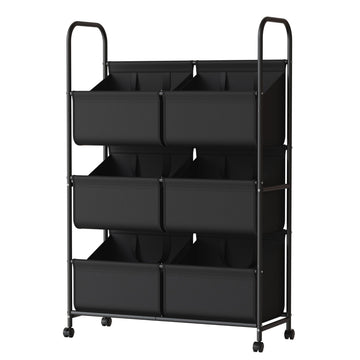 3-Tier Double Column Vertical Rolling Laundry Hamper, 6 Removable Bags, Black