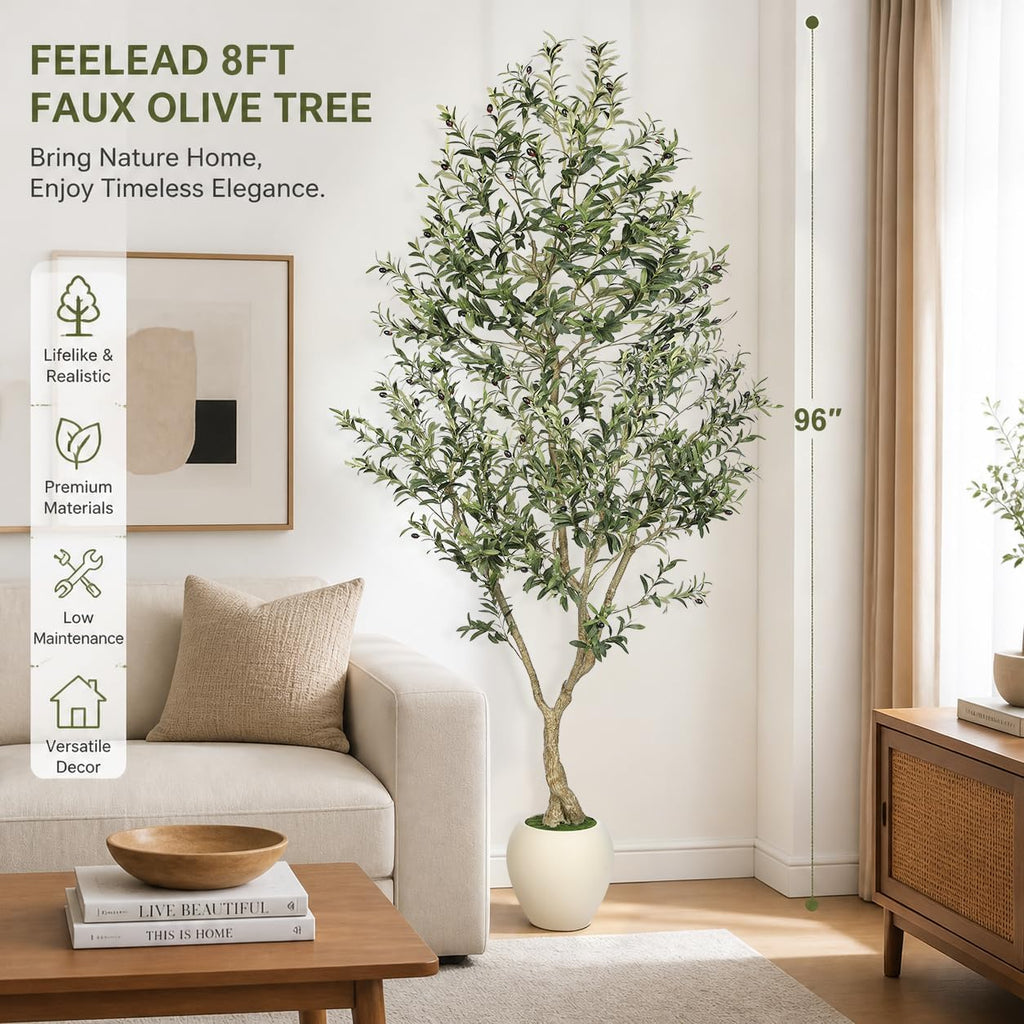 8FT Artificial Olive Tree with Large Planter Decor