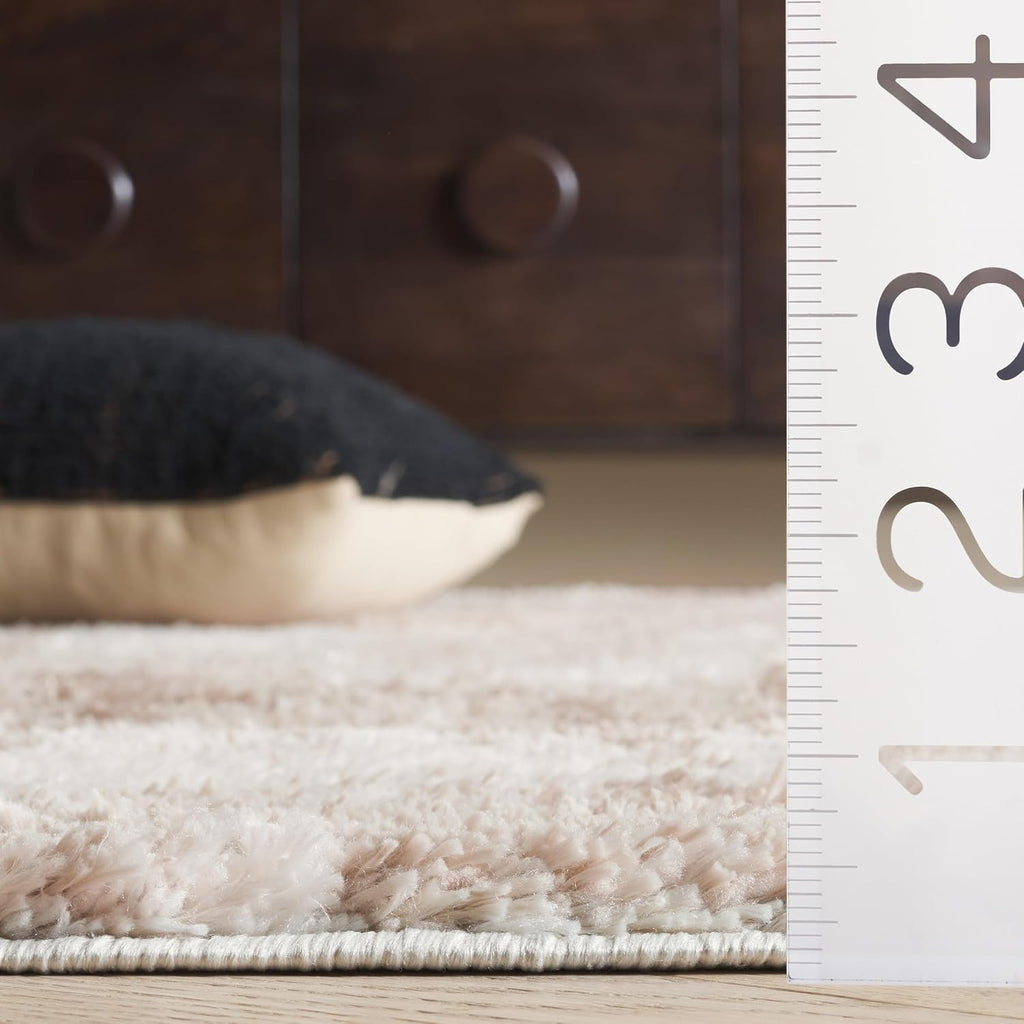 Penelope Shag Collection Area Rug - 6'7" Square, Beige/Ivory Taupe, Geometric Design, Ideal for High Traffic Areas