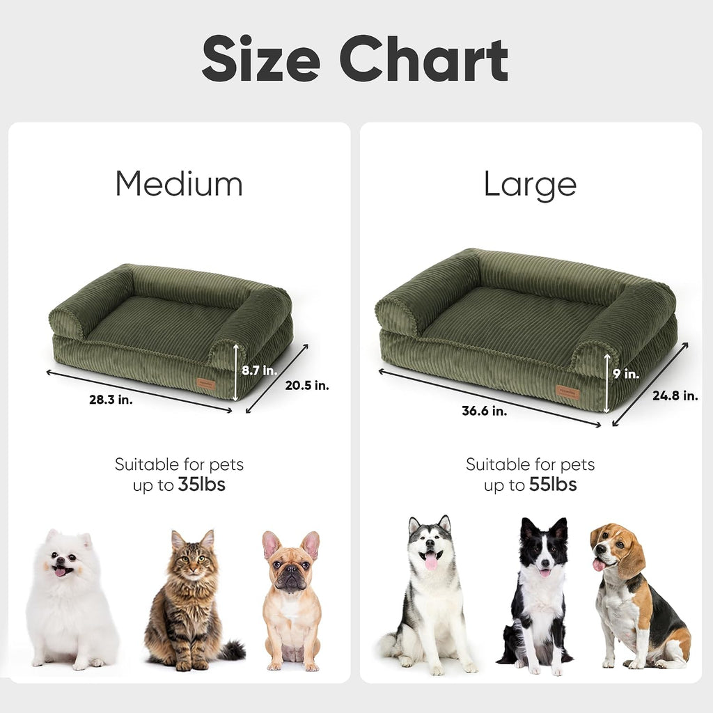 Dog Couch Bed, Corduroy Cozy Cat Bed, Waterproof, Washable Cover