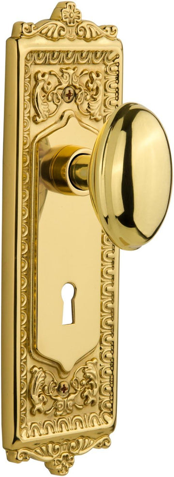 Egg & Dart Plate with Keyhole Homestead Knob, Privacy - 2.75", Unlacquered Brass