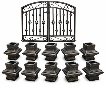 1" Inch, Cast Iron Square Baluster Collar Set, Decorative Gate Railing Hardware, Silver Gray, 10 Pack with Mounting
