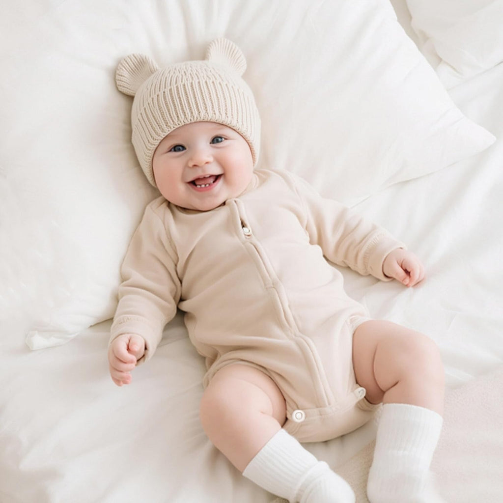 Cotton Baby Beanie Winter Knitted Hat with Bear Ear