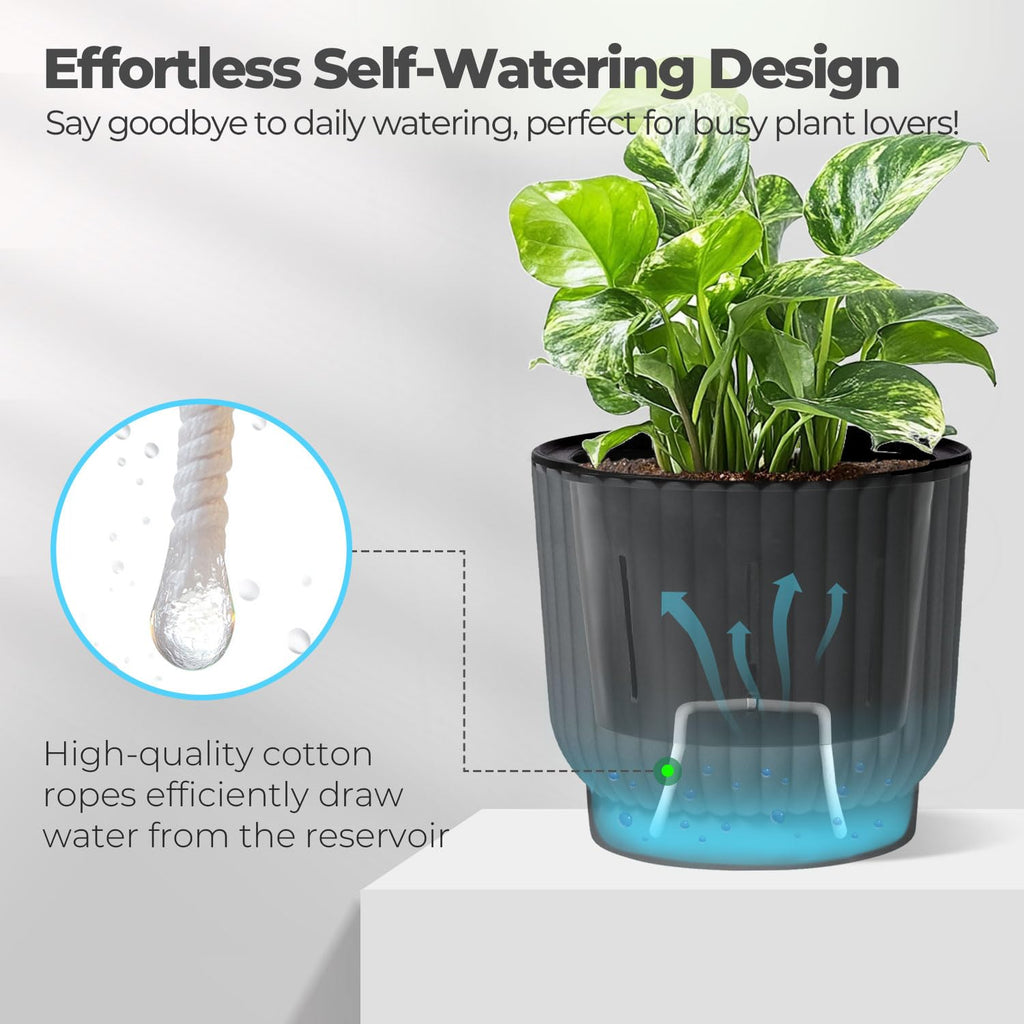 Self Watering Pots for Indoor Plants, 6 Inch 6 Pack Planter Gray
