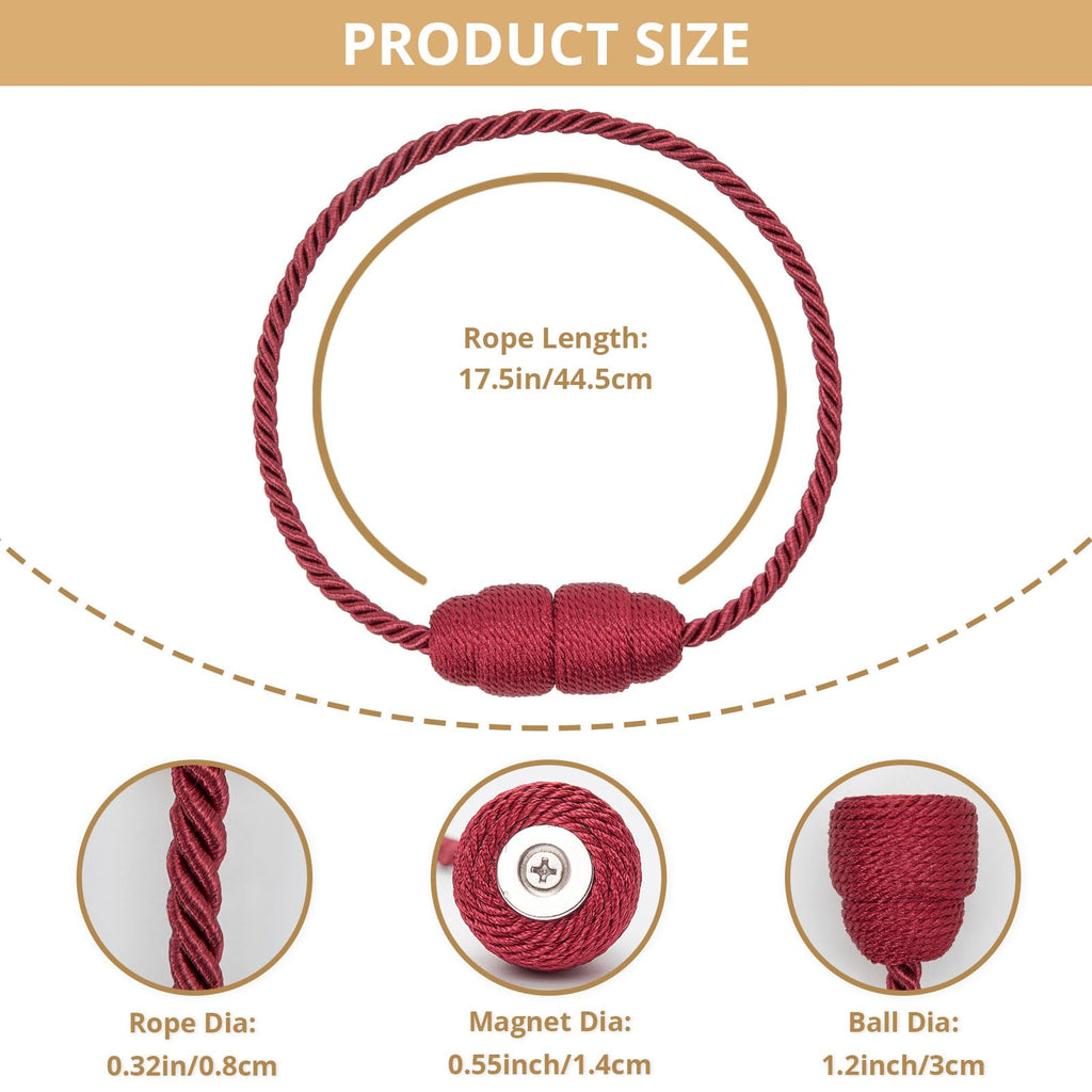 Strong Magnetic Curtain Tiebacks Handmade Weave Side Rope Curtain Holdbacks Unique & Elegant Decorative - 2 Pack