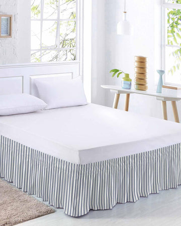 Navy Blue Striped Bed Skirt 16 Inch Drop, Farmhouse Geometric Minimalist Vertical Stripes Adjustable &