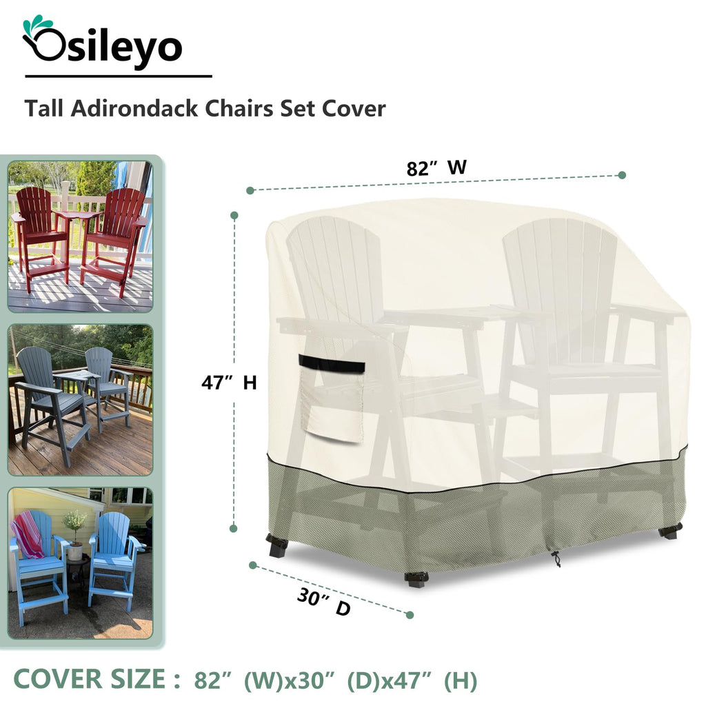 Tall Adirondack Chairs Set Cover for Poly Balcony Chair with Connecting Tray Patio Stools, 100% Waterproof Heavy Duty