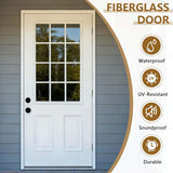 36 X 80 Exterior Door with Glass, Modern Front Door for House Exterior, Entry Doors for Home, Primed Fiberglass, Left
