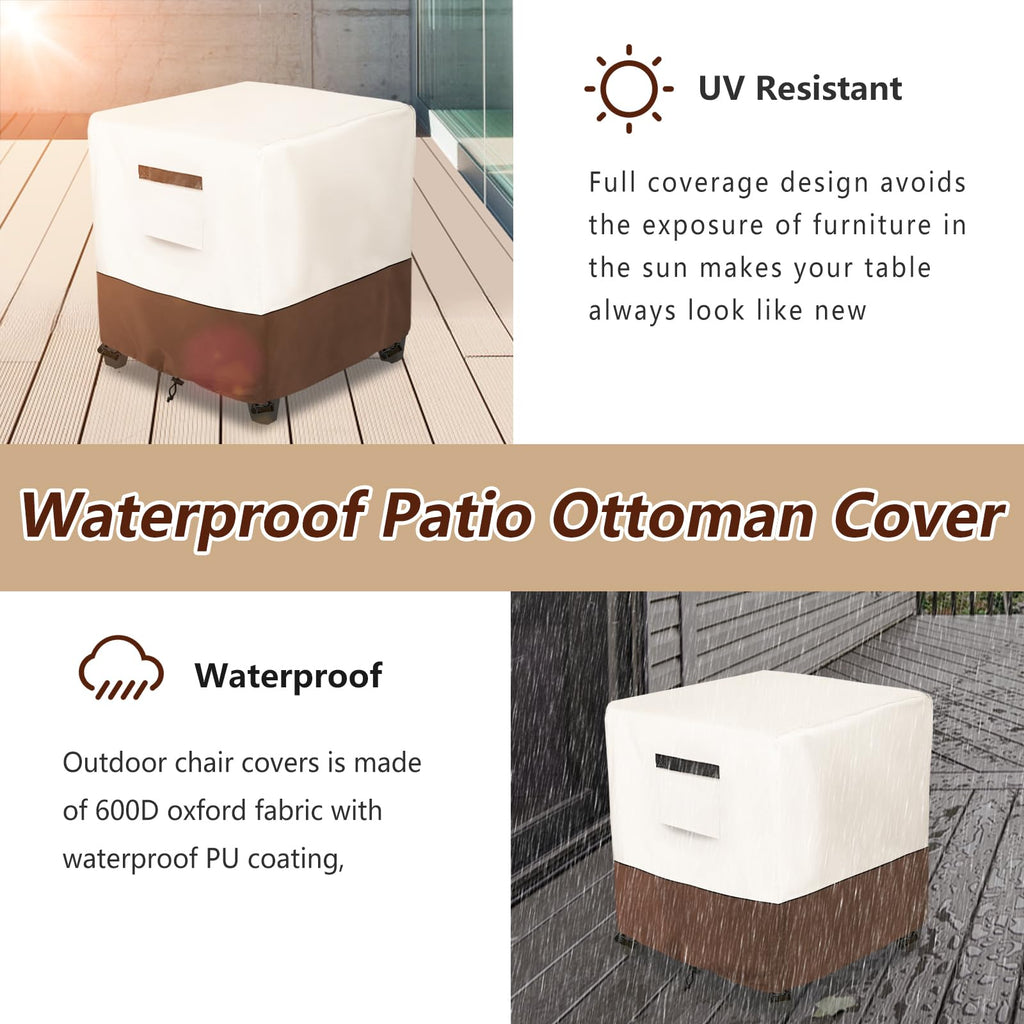 Waterproof Patio Ottoman Cover, Square Patio Small Side Table Cover, Heavy Duty Outdoor Furniture Cover Size 22L x 22W