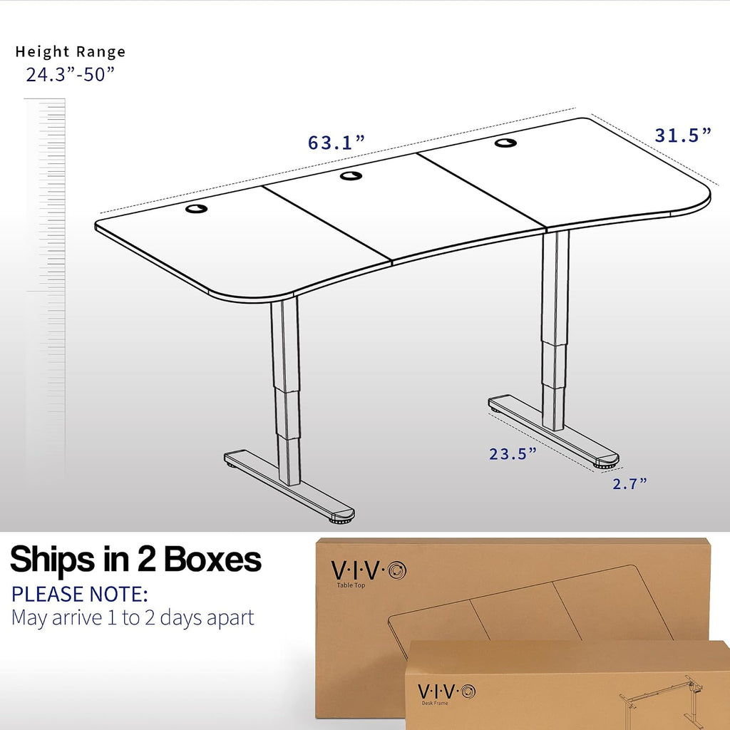 Dark Gray 63 x 32 in Standing Desk, DESK-KIT-2B1G | Electric, Dual Motor, Holds 220 lbs, Sit Stand, Height